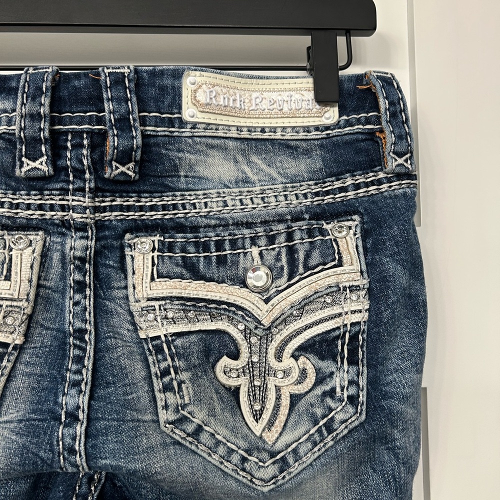 Rock Revival Barbra Mid-Rise Straight Blue Jeans with Distressed Details Size 29 - Picture 10 of 15